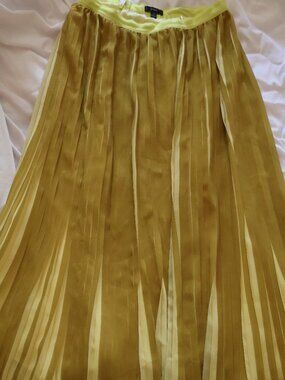 J. Crew Peekaboo Stripe Pleated Midi Skirt Golden & Citrus Sz 10
